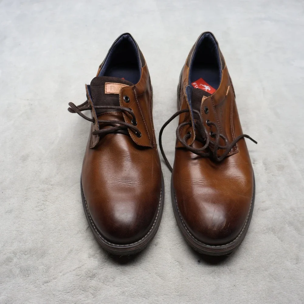 Fluchos Mens 12 Oxford Shoes Brown Leather Lug‎ Sole Derby Dress Casual EU46